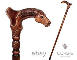Horse Stick Animal Wood Carved Walking Cane handle best gift for man woman
