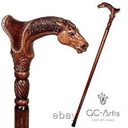 Horse Stick Animal Wood Carved Walking Cane handle best gift for man woman