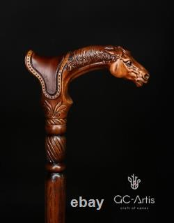 Horse Stick Animal Wood Carved Walking Cane handle best gift for man woman