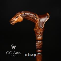 Horse Stick Animal Wood Carved Walking Cane handle best gift for man woman