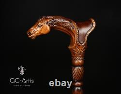 Horse Stick Animal Wood Carved Walking Cane handle best gift for man woman