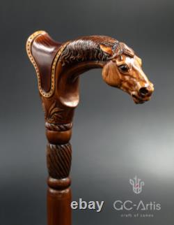 Horse Stick Animal Wood Carved Walking Cane handle best gift for man woman