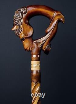 Horse Vintage Wooden Walking Stick Handmade Cane Wooden Carved
