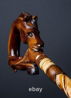 Horse Vintage Wooden Walking Stick Handmade Cane Wooden Carved