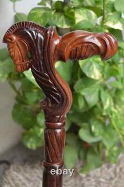 Horse Wooden Hand Carved Cane Traditional Walking Stick