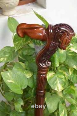 Horse Wooden Hand Carved Cane Traditional Walking Stick