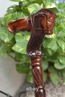 Horse Wooden Hand carved Cane Traditional Hand Carved Walking Stick with Brown