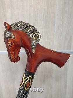 Horse head walking stick Handmade wood carved horse walking cane, horse lover gi