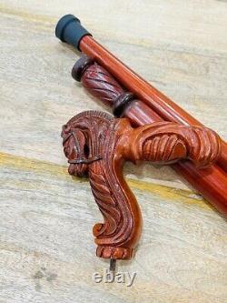 Horse walking cane Hand carved wooden cane Handle with designer Walking stick