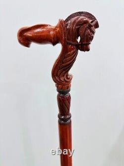 Horse walking cane Hand carved wooden cane Handle with designer Walking stick