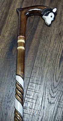 Husky Cane Walking Stick Wood Wooden Cane Handcarved Carving Handmade