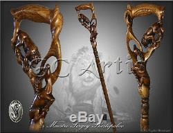 Impala & Lion Wood Carved Walking Cane Wooden Walking Stick Handle for men women