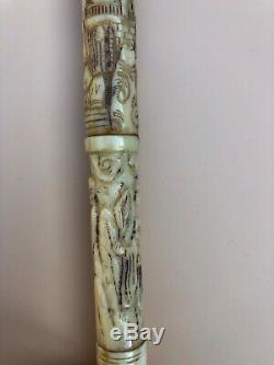 Incredible Rare Antique Soap Stone Intricately Carved Chinese Walking Stick/Cane