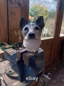 Jack Russell Head Hand Carved in Lime wood Country Walking stick on Hazel Shank