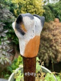 Jack Russell Head Hand Carved in Lime wood Country Walking stick on Hazel Shank