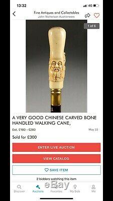 Japanese / Chinese Carved Antique Walking Stick Bone(Bovine)