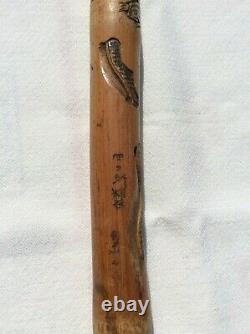 Japanese Meiji Period Carved Bamboo Walking Stick/Cane with Snake and Rodents