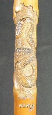 Japanese Meiji Period Carved Bamboo Walking Swagger Stick Cane Snakes Serpents