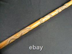 Japanese Meiji Period Carved Bamboo Walking Swagger Stick Cane Snakes Serpents