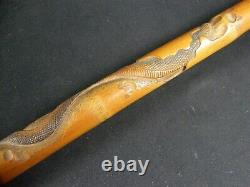 Japanese Meiji Period Carved Bamboo Walking Swagger Stick Cane Snakes Serpents