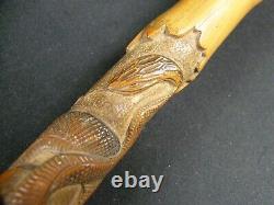 Japanese Meiji Period Carved Bamboo Walking Swagger Stick Cane Snakes Serpents