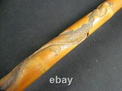 Japanese Meiji Period Carved Bamboo Walking Swagger Stick Cane Snakes Serpents