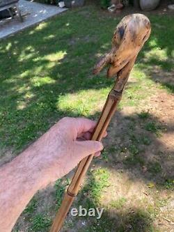 Judaica tribal wooden walking stick antique carved Anti Semitic Middle (m2284)