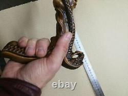 King Cobra Snake & Skull Head Wooden Walking Stick Cane Hand Carved gift for men