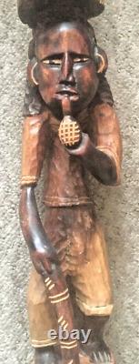 Large Vintage Wooden Carved African Walking Stick Men Tribal 44 Long