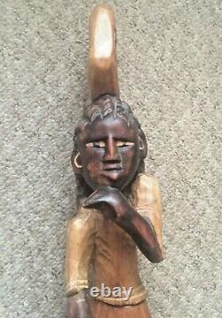 Large Vintage Wooden Carved African Walking Stick Men Tribal 44 Long