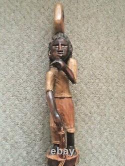 Large Vintage Wooden Carved African Walking Stick Men Tribal 44 Long