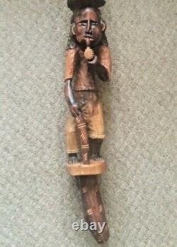 Large Vintage Wooden Carved African Walking Stick Men Tribal 44 Long