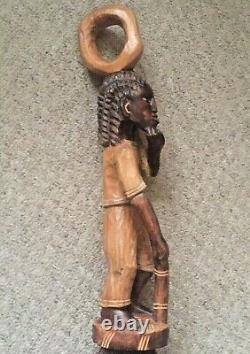 Large Vintage Wooden Carved African Walking Stick Men Tribal 44 Long