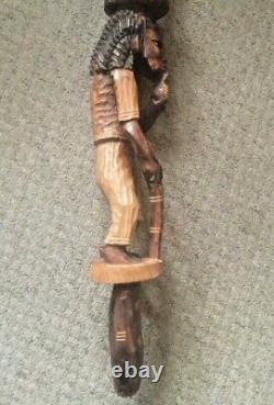 Large Vintage Wooden Carved African Walking Stick Men Tribal 44 Long