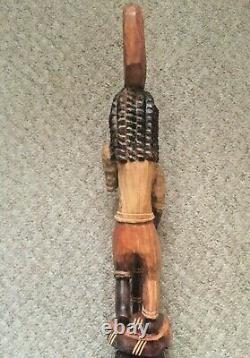 Large Vintage Wooden Carved African Walking Stick Men Tribal 44 Long