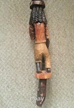 Large Vintage Wooden Carved African Walking Stick Men Tribal 44 Long