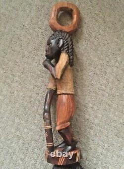 Large Vintage Wooden Carved African Walking Stick Men Tribal 44 Long