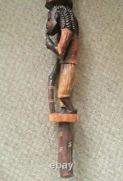 Large Vintage Wooden Carved African Walking Stick Men Tribal 44 Long