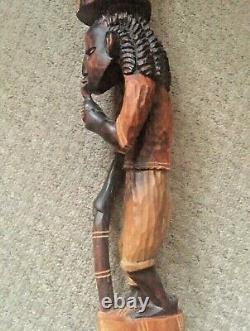 Large Vintage Wooden Carved African Walking Stick Men Tribal 44 Long