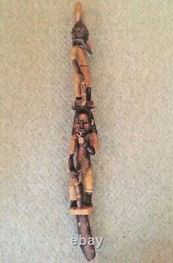 Large Vintage Wooden Carved African Walking Stick Men Tribal 44 Long