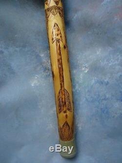 Large rare Hand Carved Animal Hard Wood Cane Walking Stick owl, snake, bear 55'