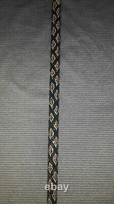 Leaf Patterned Black Wooden Walking Stick, Special Carved Cane, Handmade Gift