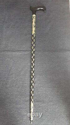 Leaf Patterned Black Wooden Walking Stick, Special Carved Cane, Handmade Gift