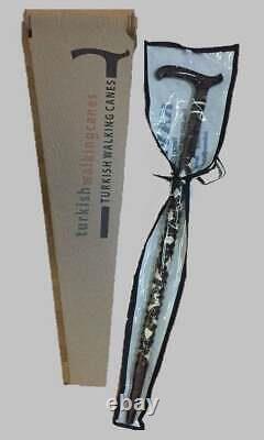 Leaf Patterned Black Wooden Walking Stick, Special Carved Cane, Handmade Gift