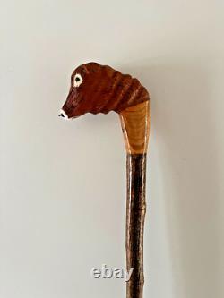 Limousin Bull carved by hand in lime on Hazel shank, walking stick or hiking