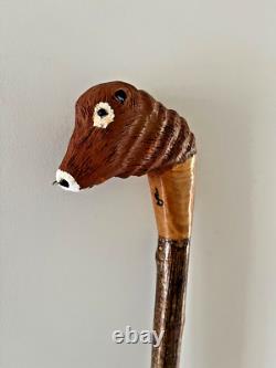 Limousin Bull carved by hand in lime on Hazel shank, walking stick or hiking