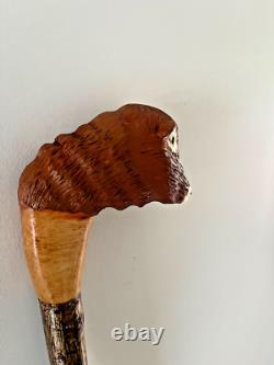 Limousin Bull carved by hand in lime on Hazel shank, walking stick or hiking