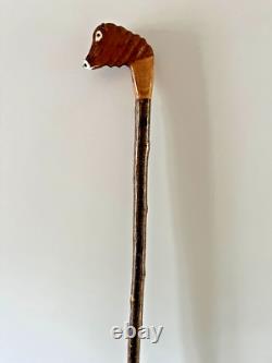 Limousin Bull carved by hand in lime on Hazel shank, walking stick or hiking