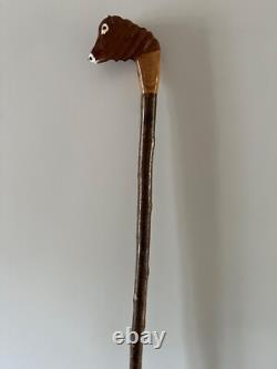 Limousin Bull carved by hand in lime on Hazel shank, walking stick or hiking