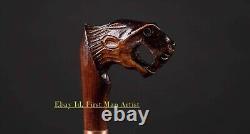 Lion Handle Walking Stick Wooden Hand Carved Walking Cane Animal For Man